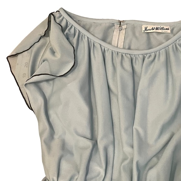 Vintage 70s Harold Williams Light Blue/Green Flowy Maxi Dress Black Trim Pelham - Picture 4 of 10